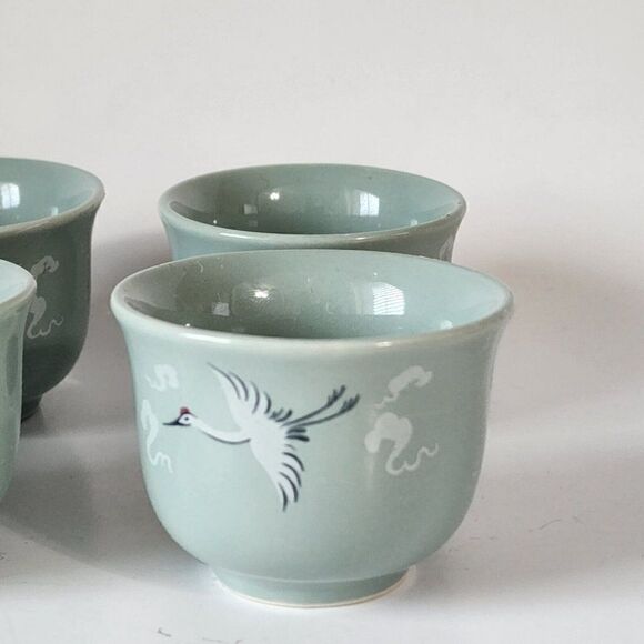 Set Of 6 DAE WON Crane Fine China Tea Cups - Picture 4 of 10